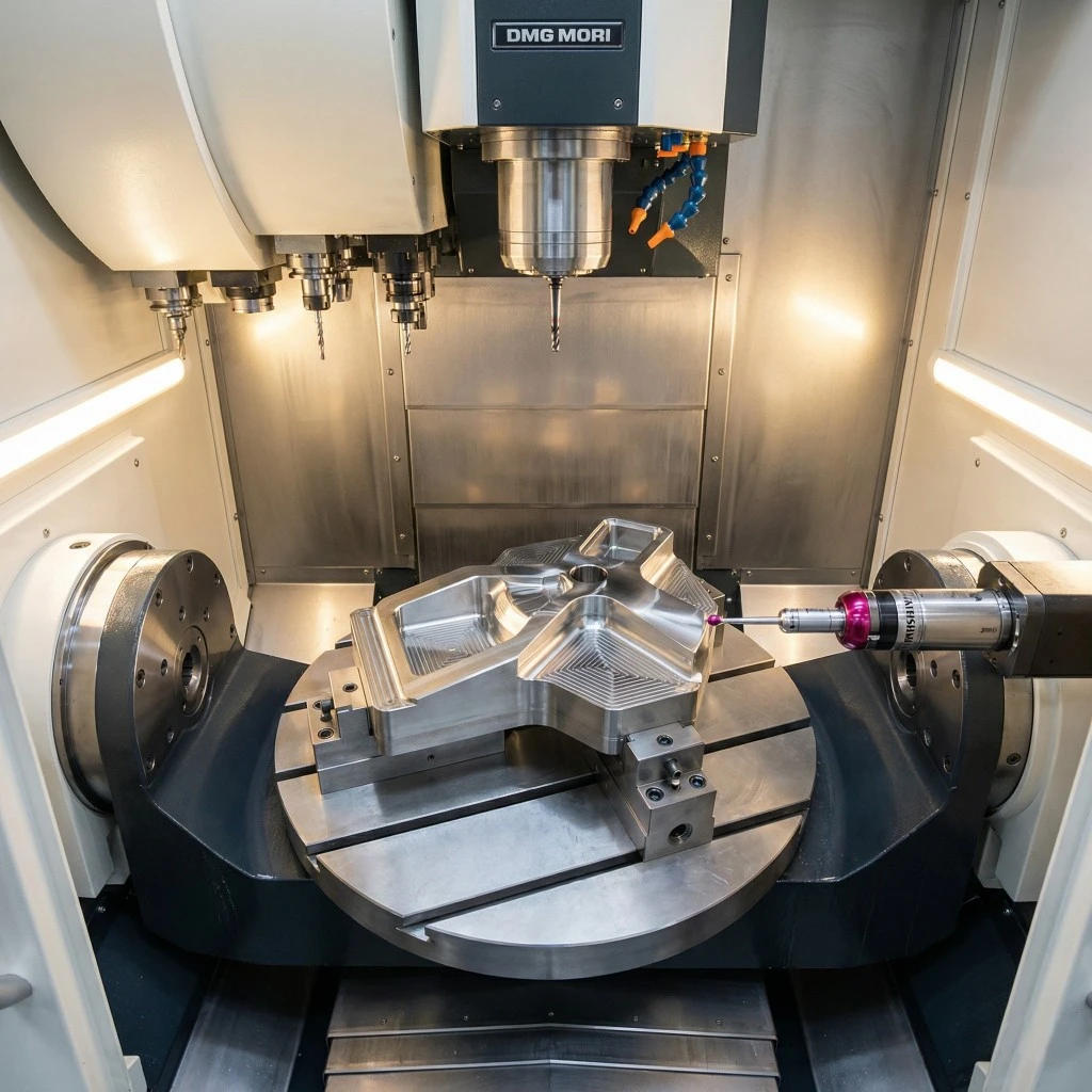 CNC machining process with in process measurement and process control for dimensional stability