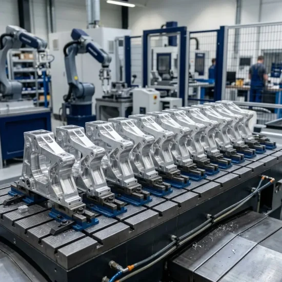 small batch of machined metal parts arranged for production setup