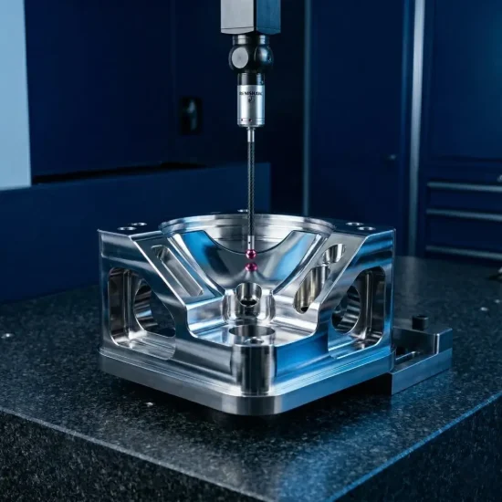 precision inspection probe measuring machined metal feature